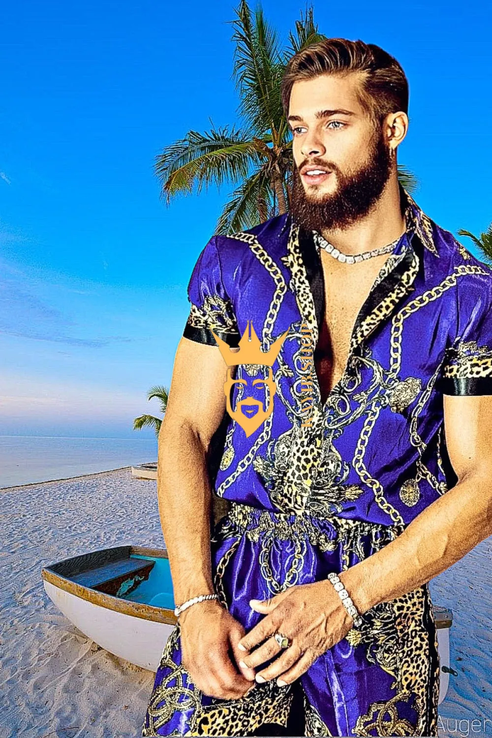 Silk Baroque Outfit Set - Stay Cool in Style with our Men's Short Sleeve Floral Shirt & Beach Shorts Combo - Perfect for the Ultimate Summer Look!