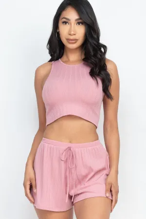 Soft Rib Crop Tank Top & Shorts Outfit Set - 3 colors