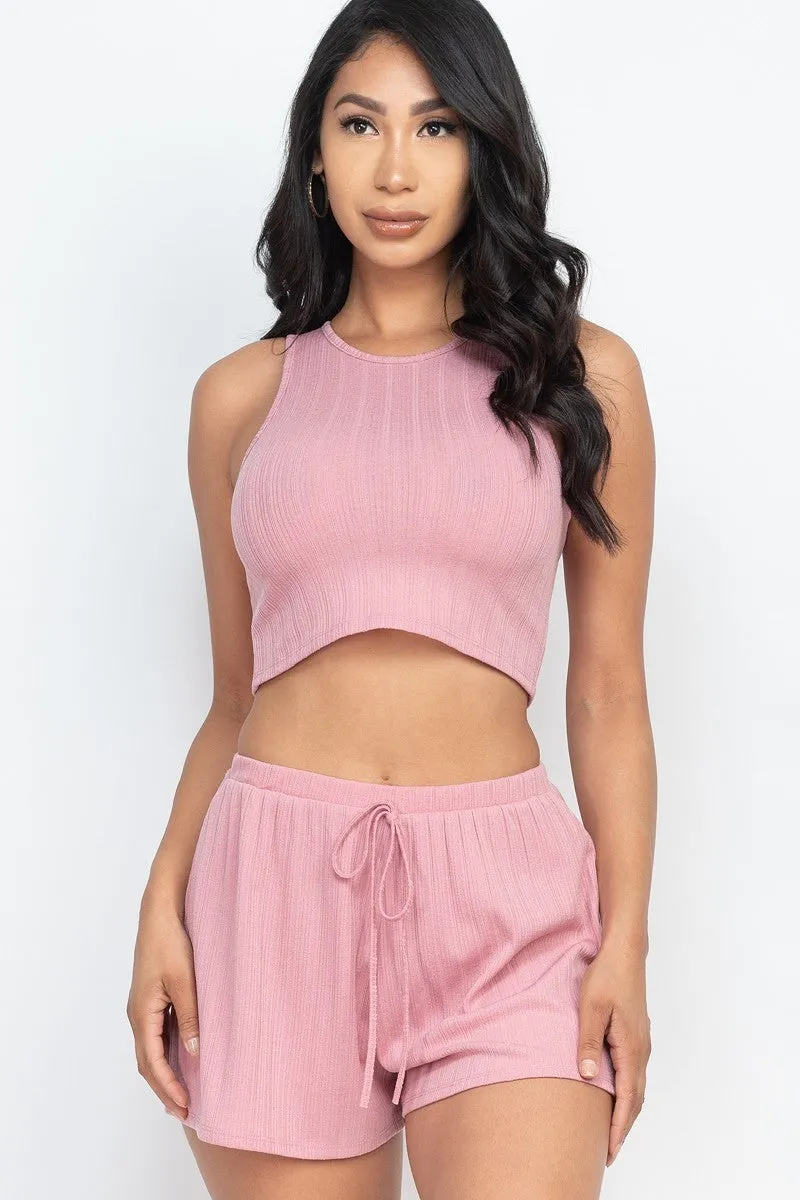 Soft Rib Crop Tank Top & Shorts Outfit Set - 3 colors