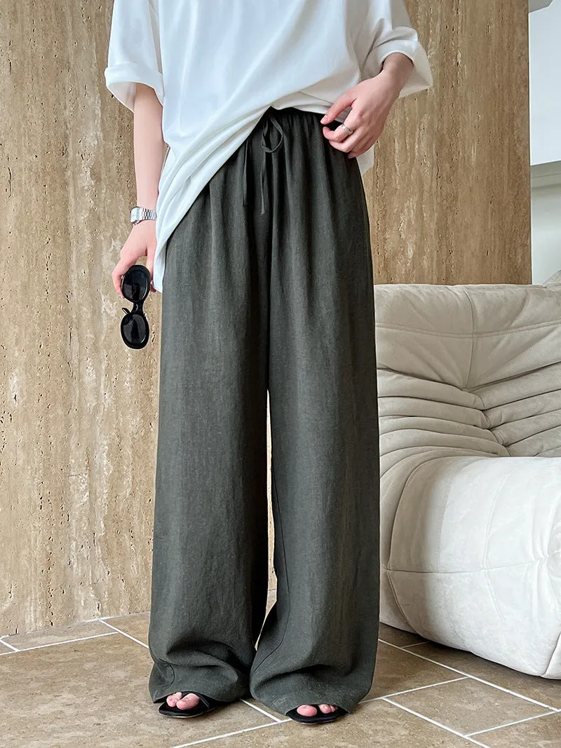 Summer Linen Drawstring Wide Leg Pants Women Japanese Yamamoto Relaxed Feeling Lightweight Breathable Mop Trousers