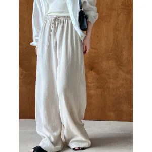 Summer Linen Drawstring Wide Leg Pants Women Japanese Yamamoto Relaxed Feeling Lightweight Breathable Mop Trousers