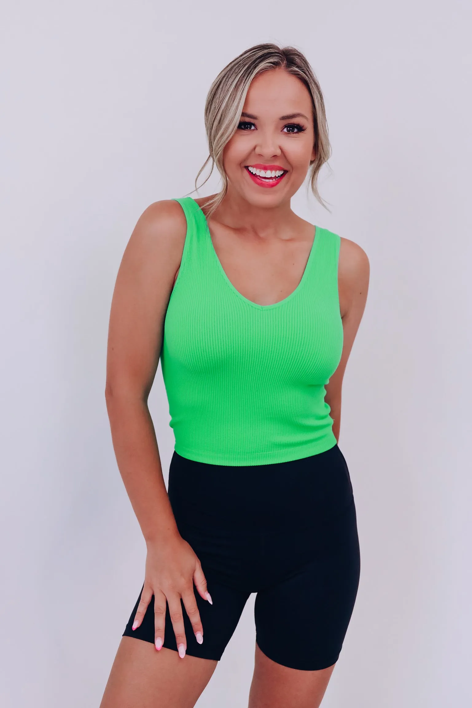 The 2 In 1 Reversible Crop Tank Top - Green