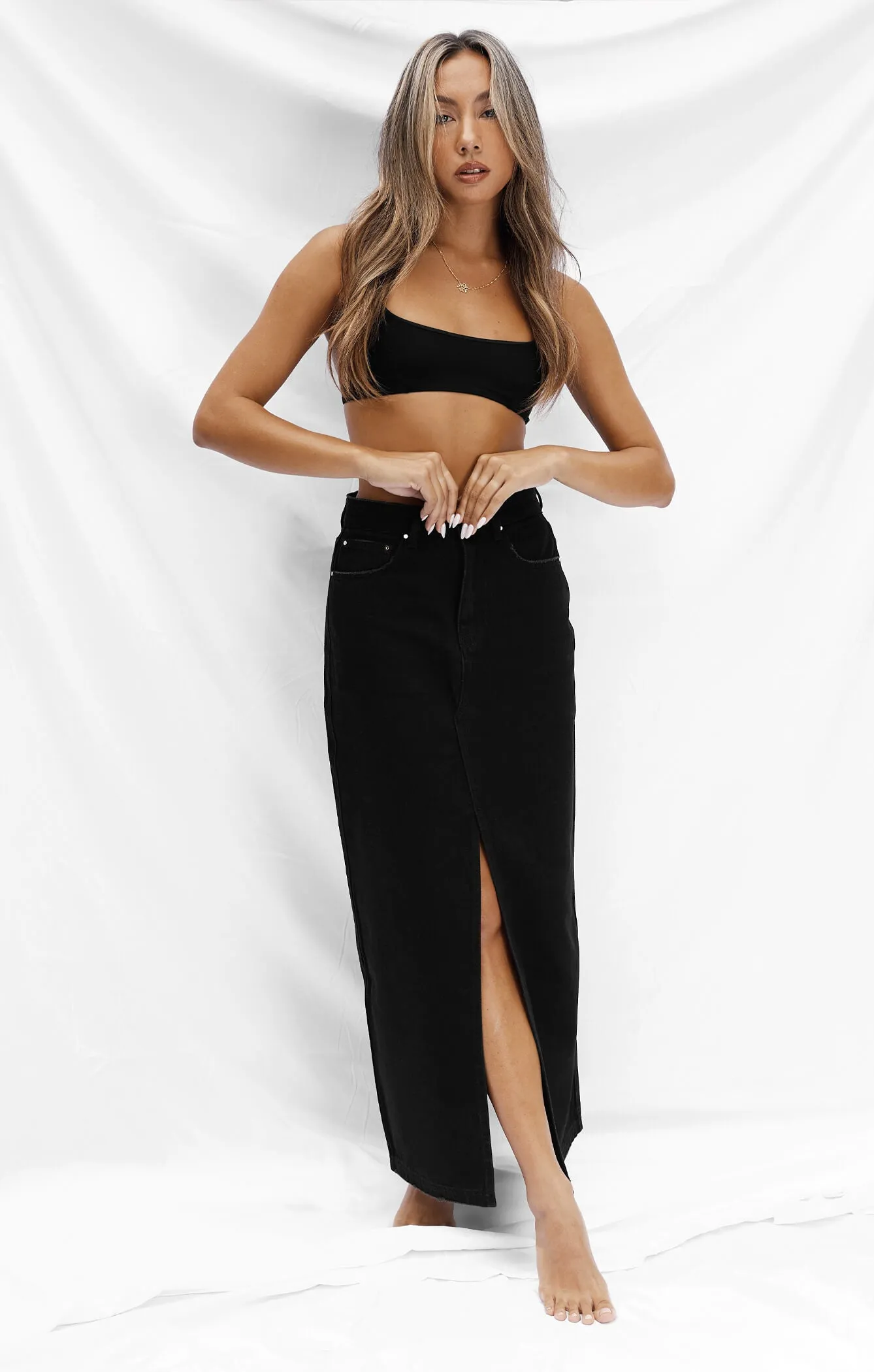 THE DENIM MAXI SKIRT - WASHED BLACK