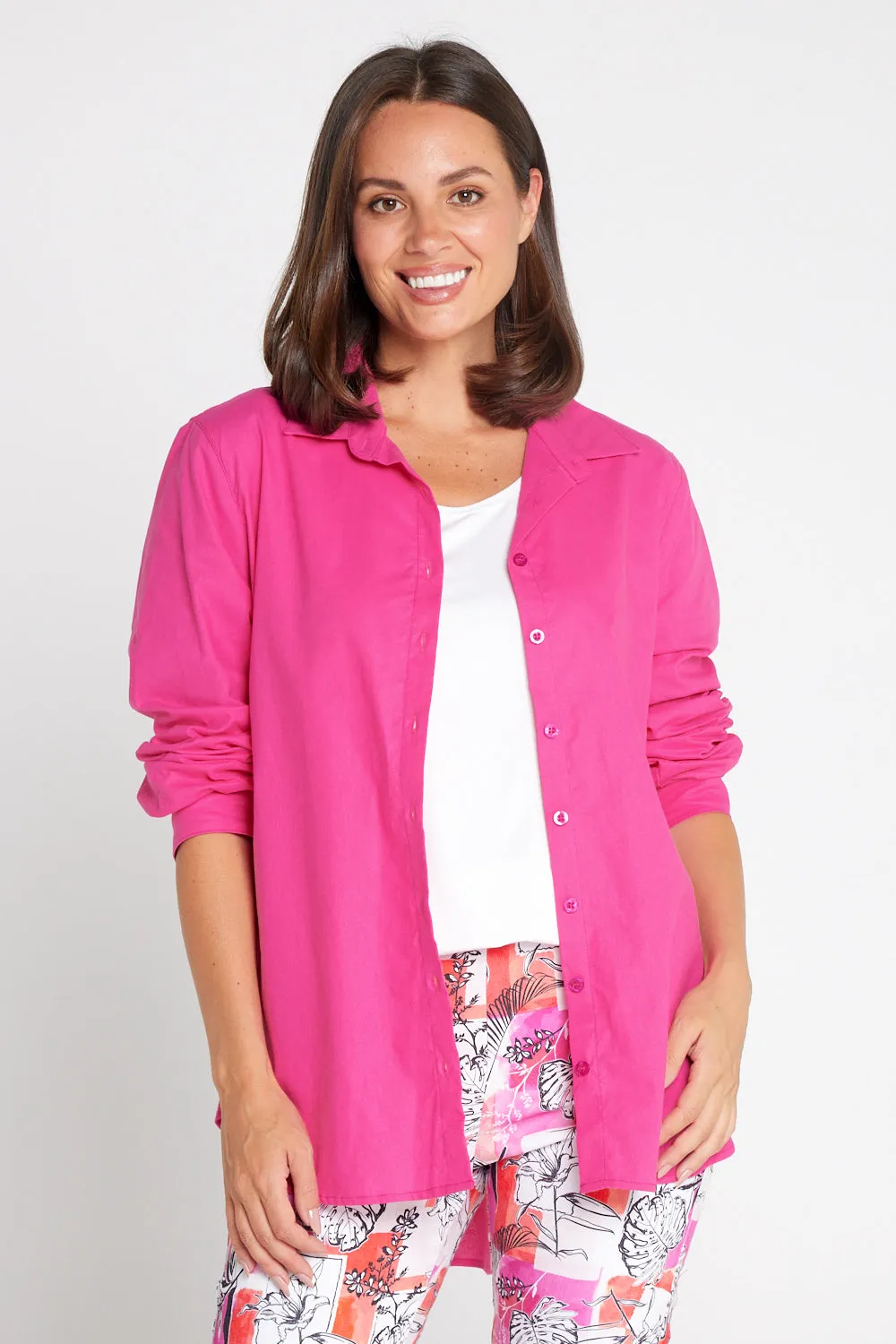 The Tulio Cotton & Linen Shirt - Hot Pink