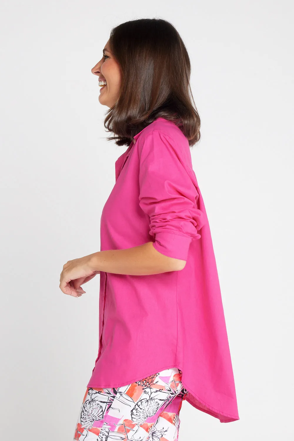 The Tulio Cotton & Linen Shirt - Hot Pink