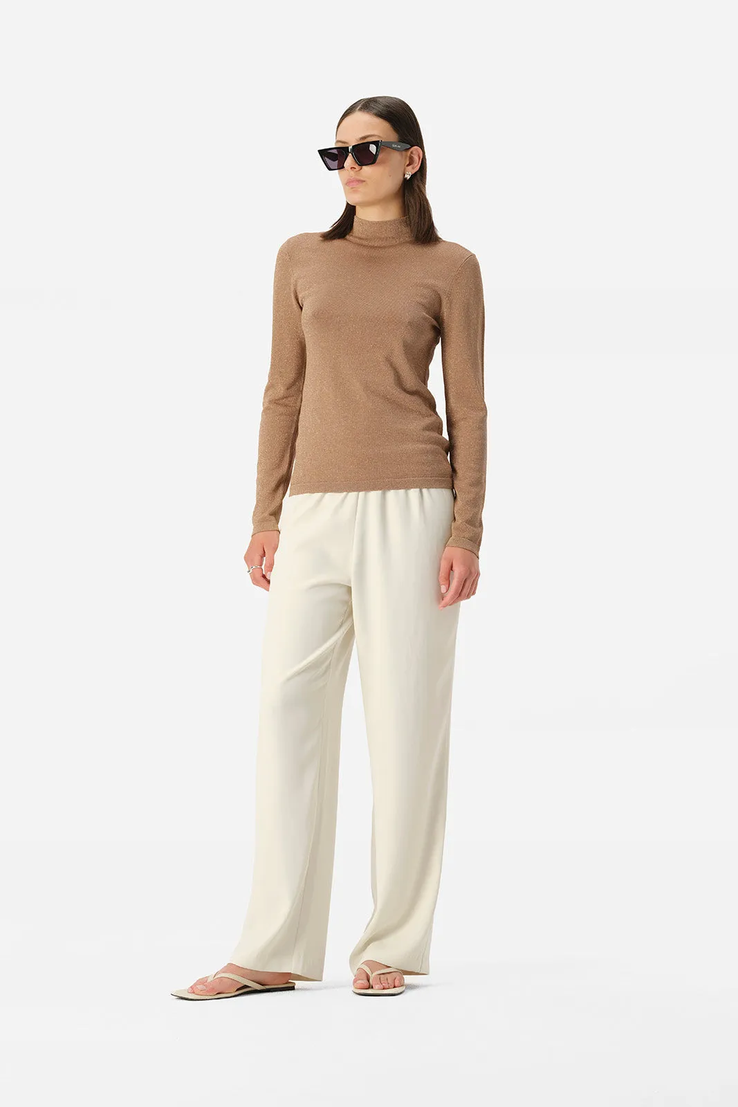 Thelma Knit Top Tan Lurex