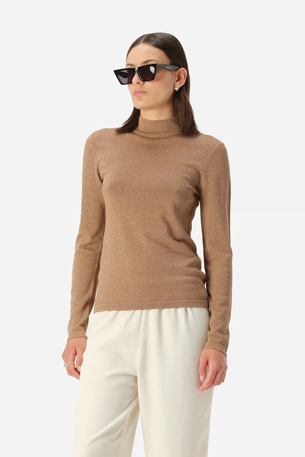 Thelma Knit Top Tan Lurex