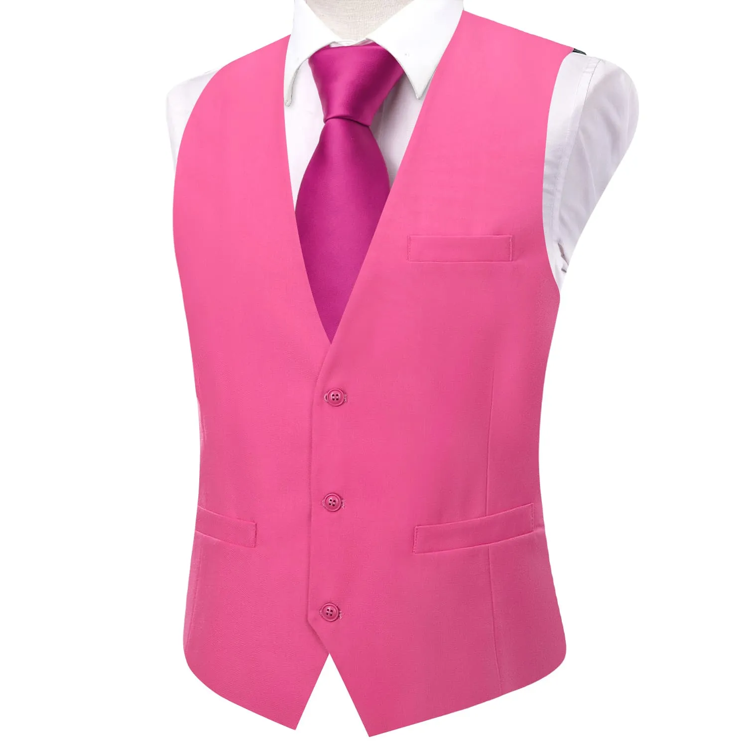 Ties2you Dress Vest Top Hot Pink Solid V Neck Men's Silk Business Vest