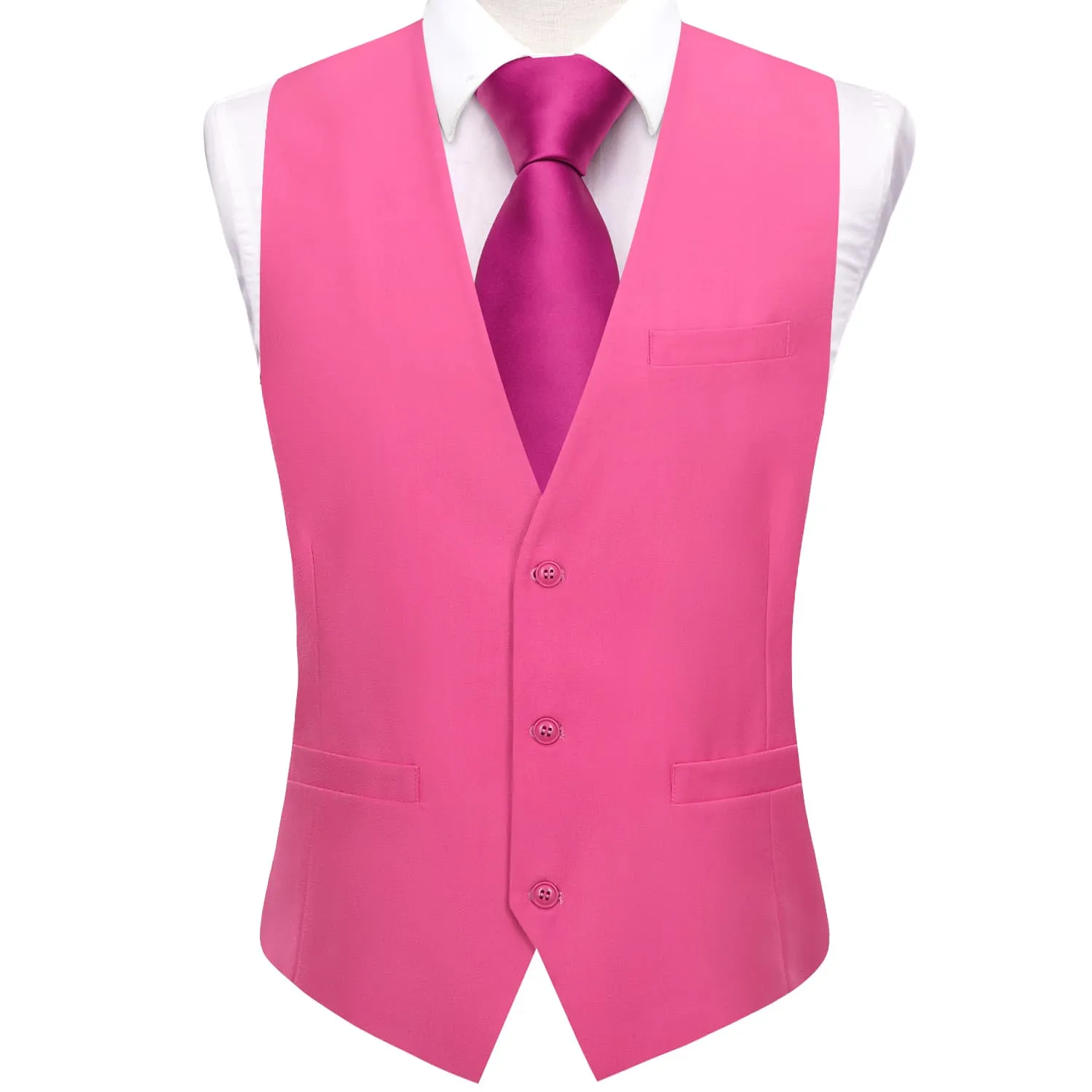 Ties2you Dress Vest Top Hot Pink Solid V Neck Men's Silk Business Vest