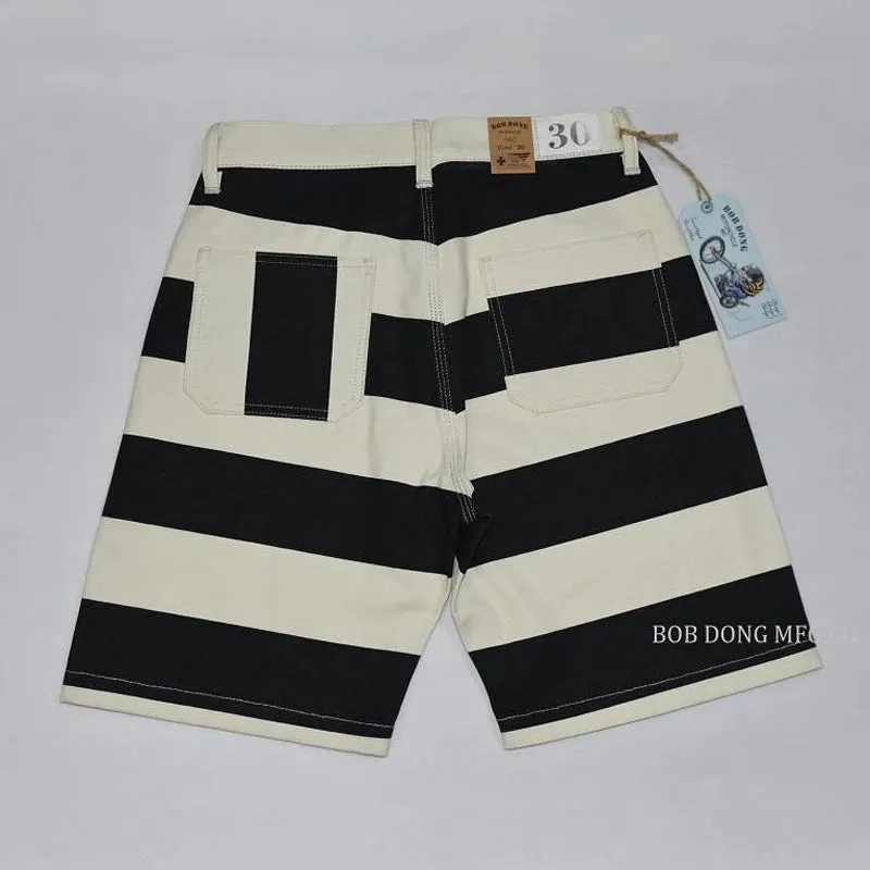 Vintage Prisoner Style Print Shorts - Motorcycle Striped Pants