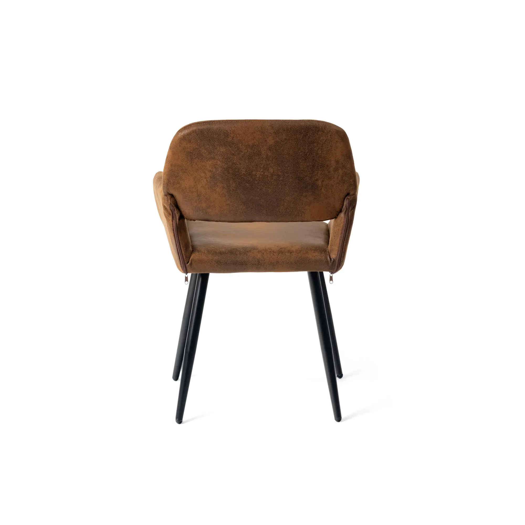 Vintage Upholstered Armchair - Brown Faux Leather Seat with Black Metal Legs, Industrial Retro Design