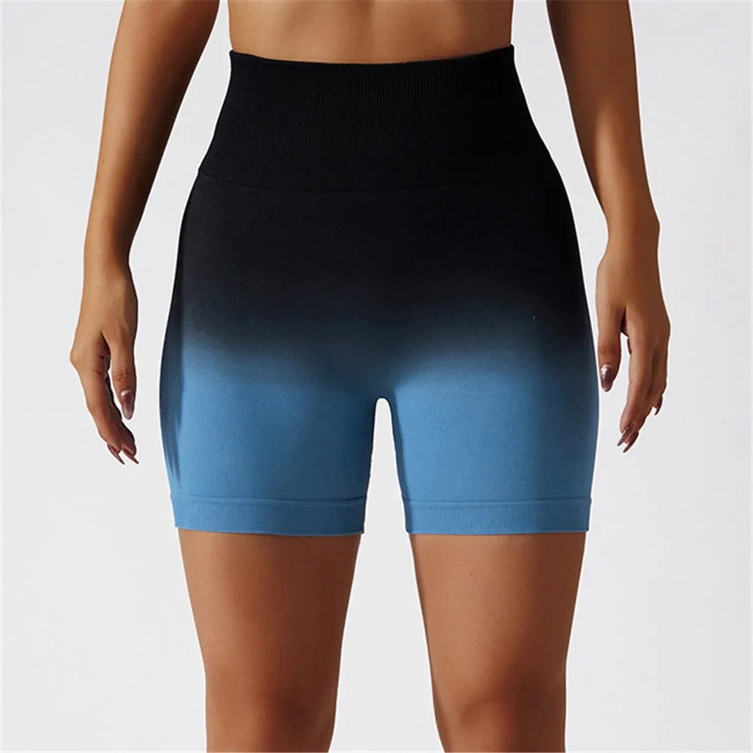 Women Seamless Short Gym Jogging Running Sports Shorts High Waist Gradient Push Up Scrunch Butt Shorts Yoga Clothing Female A084