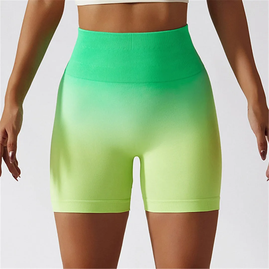 Women Seamless Short Gym Jogging Running Sports Shorts High Waist Gradient Push Up Scrunch Butt Shorts Yoga Clothing Female A084