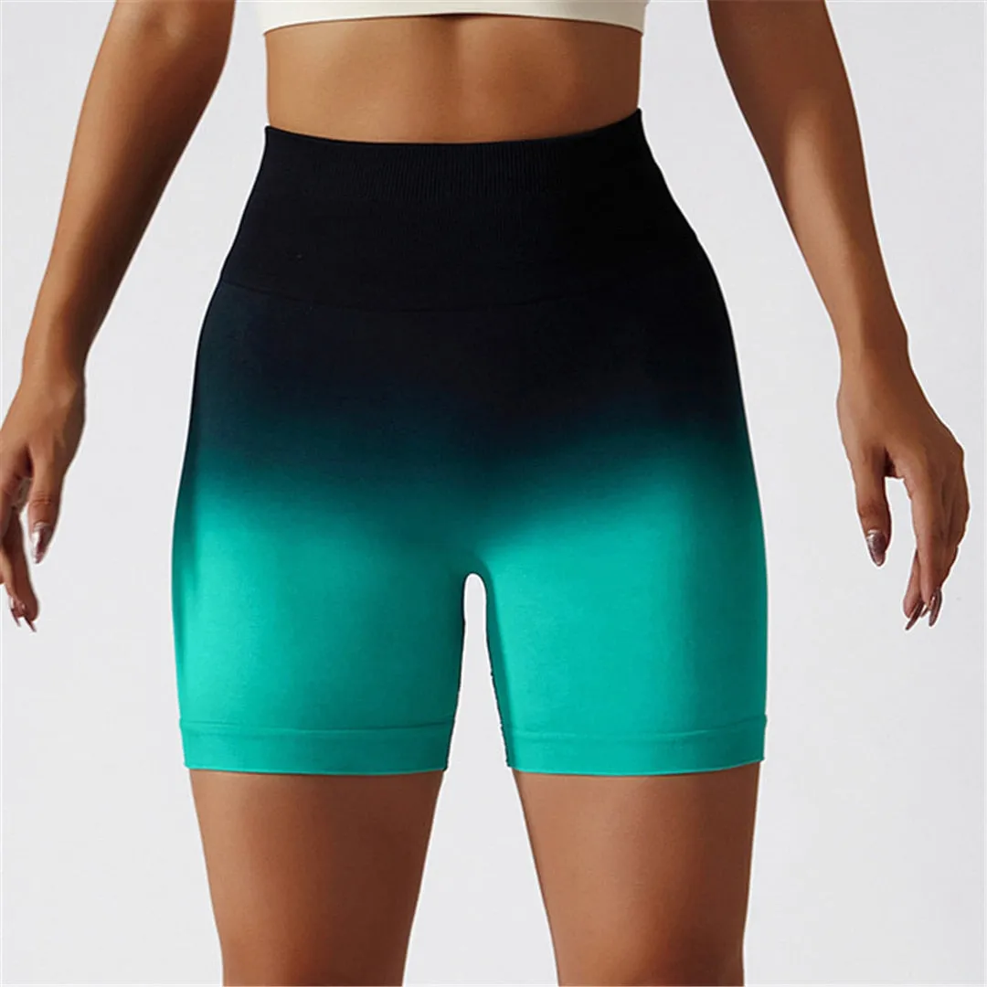 Women Seamless Short Gym Jogging Running Sports Shorts High Waist Gradient Push Up Scrunch Butt Shorts Yoga Clothing Female A084