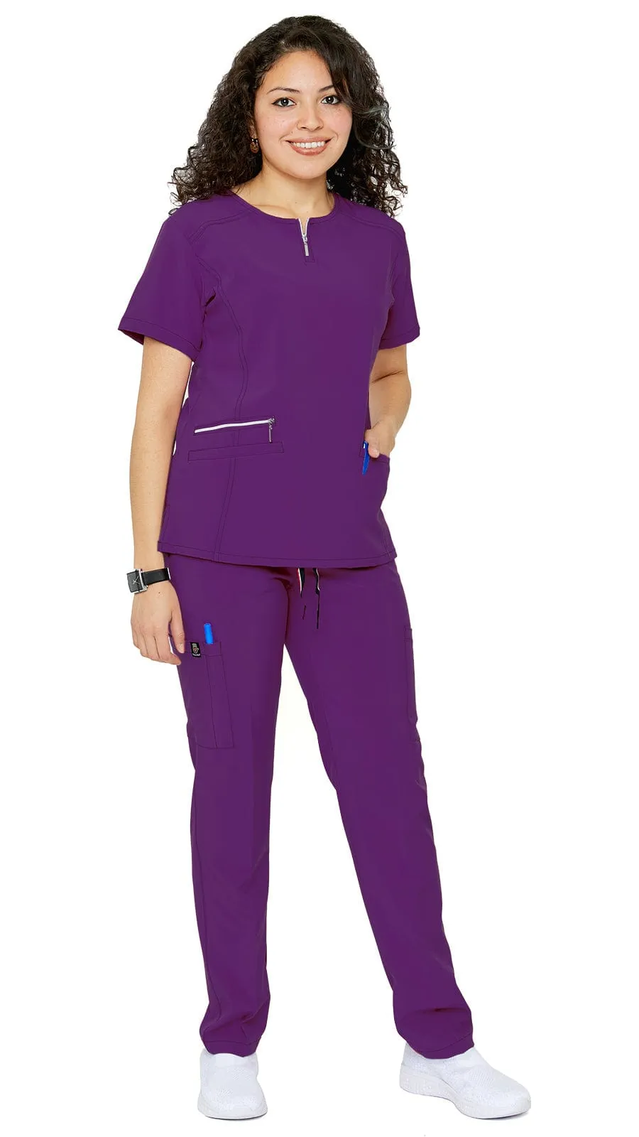 Women's Soft Stretch Silver Zipper Uniform Scrubs - Style ST400