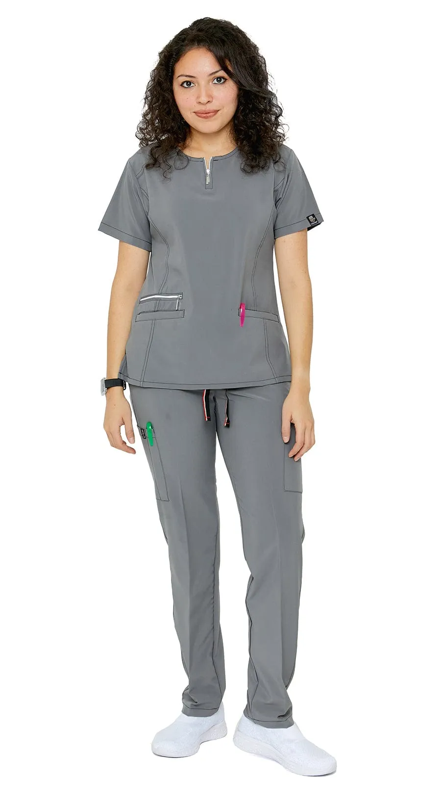 Women's Soft Stretch Silver Zipper Uniform Scrubs - Style ST400