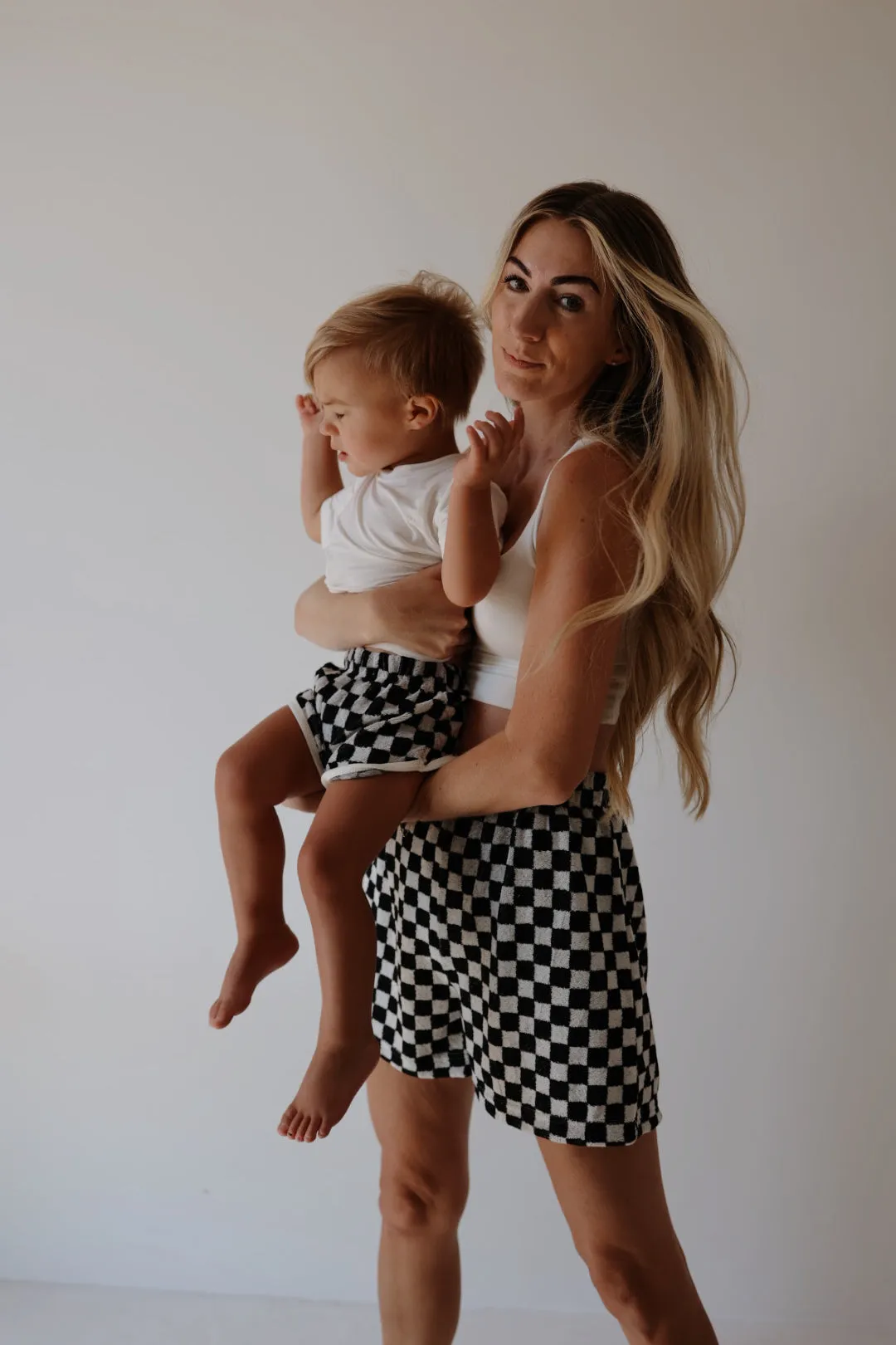 Women's Terry Shorts  | Black   White Checkerboard