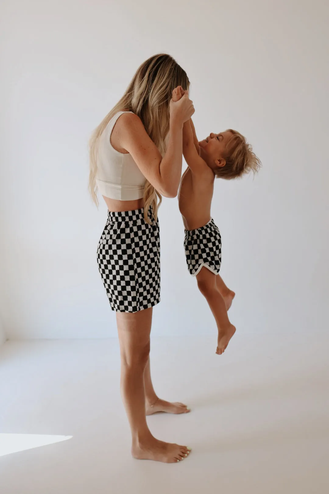 Women's Terry Shorts  | Black   White Checkerboard