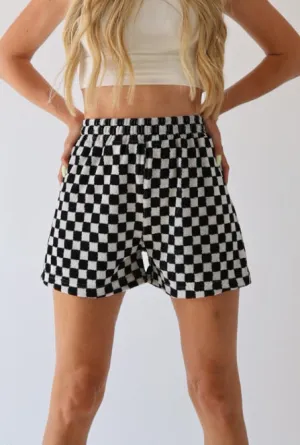 Women's Terry Shorts  | Black   White Checkerboard