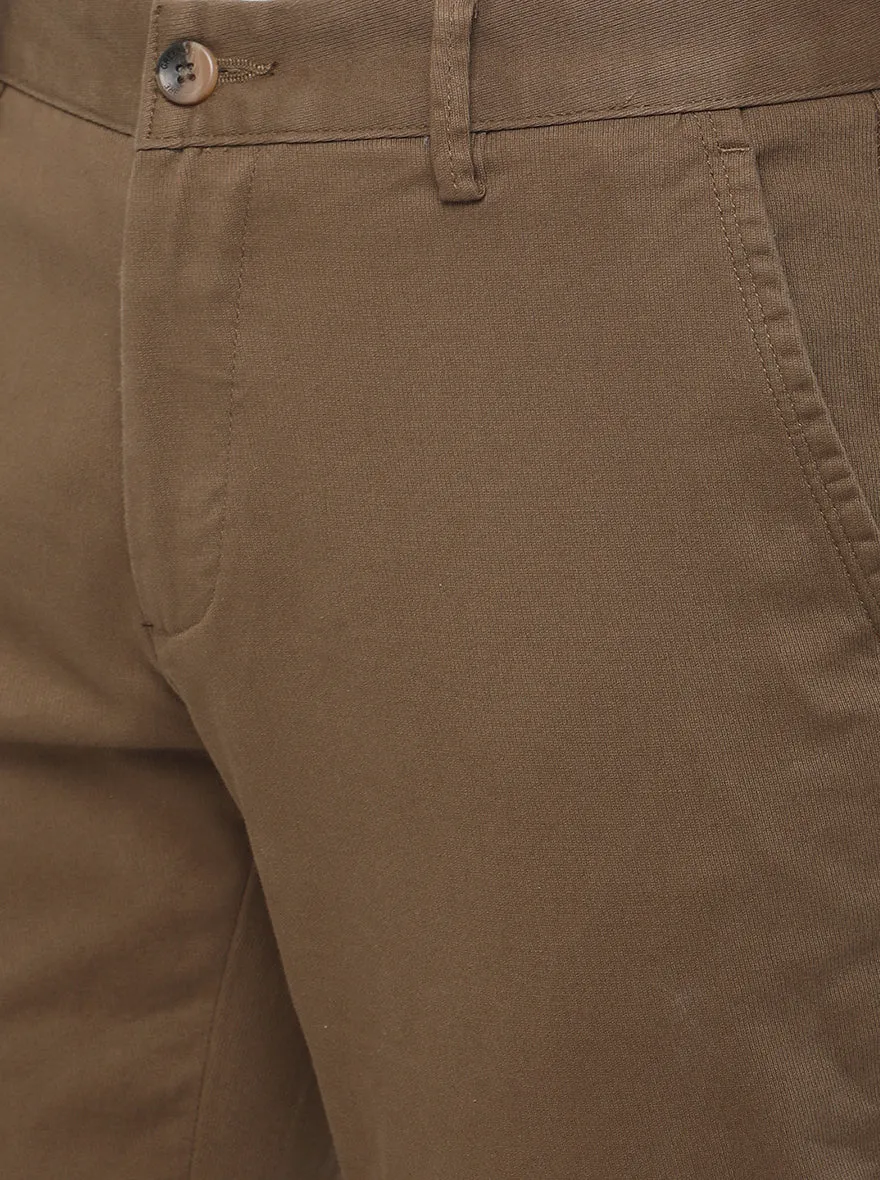 Wood Brown Solid Super Slim Fit Casual Trouser | Greenfibre