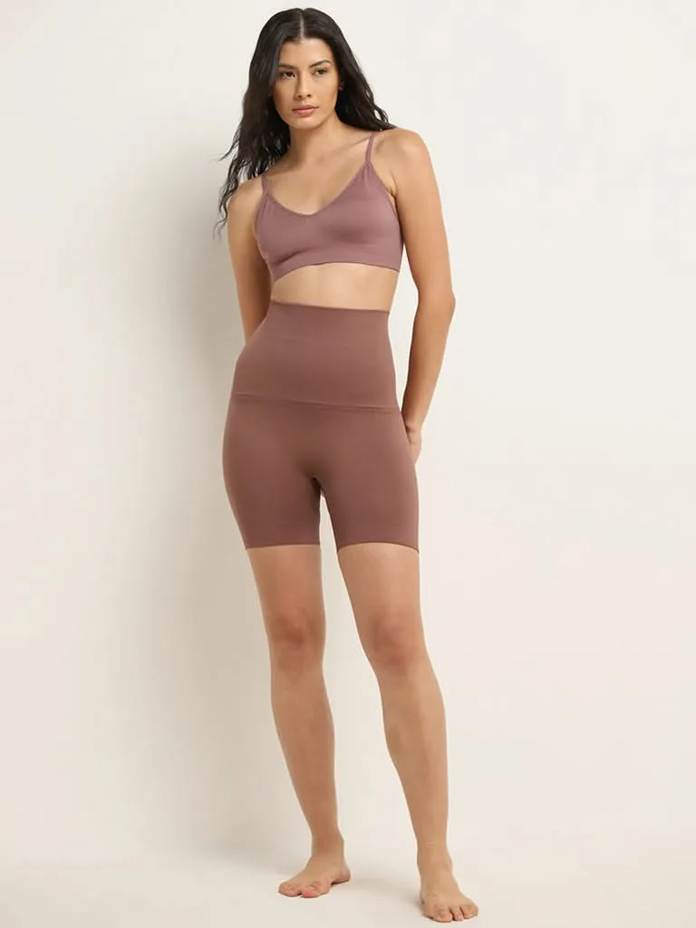 Wunderlove Brown High-Rise Seamfree Cotton Blend Shapewear